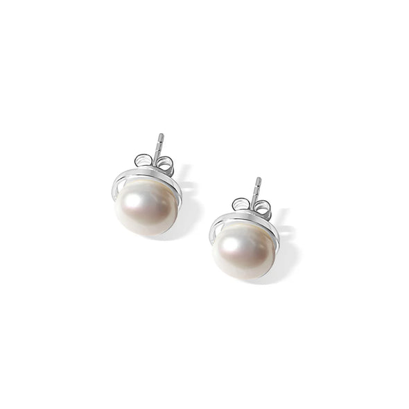 Silver Perle Button Pearl Earring