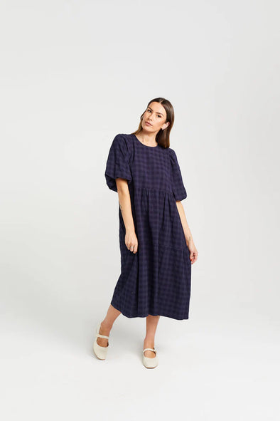 Lucinda Dress-Navy Check